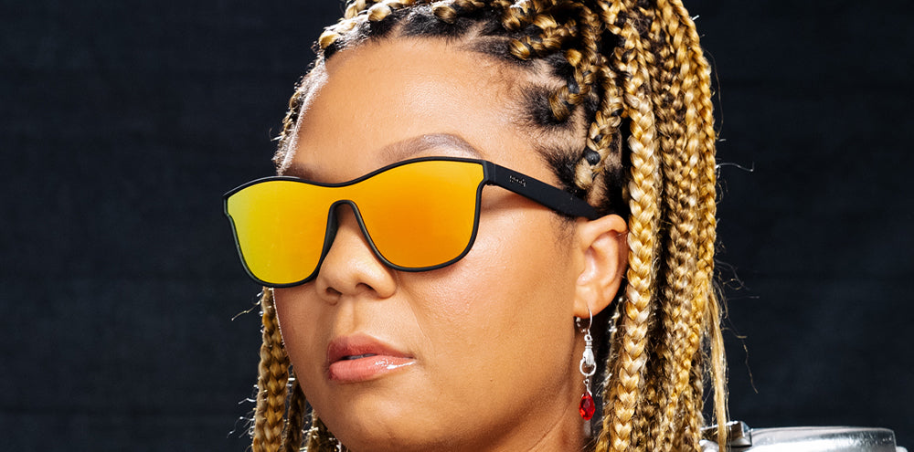 From Zero to Blitzed |black futuristic style sunglasses with amber lenses | goodr sunglasses